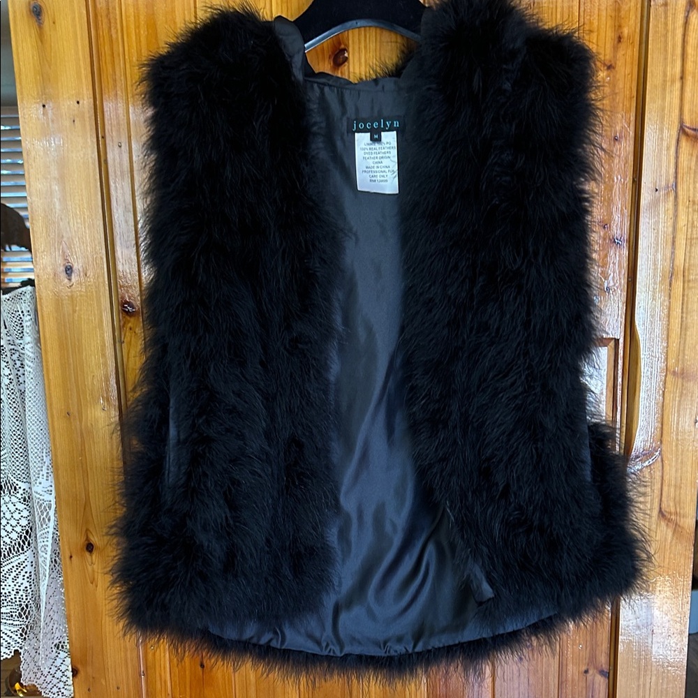 jocelyn Black Feather Hooded Vest - Sleeveless Layering Piece